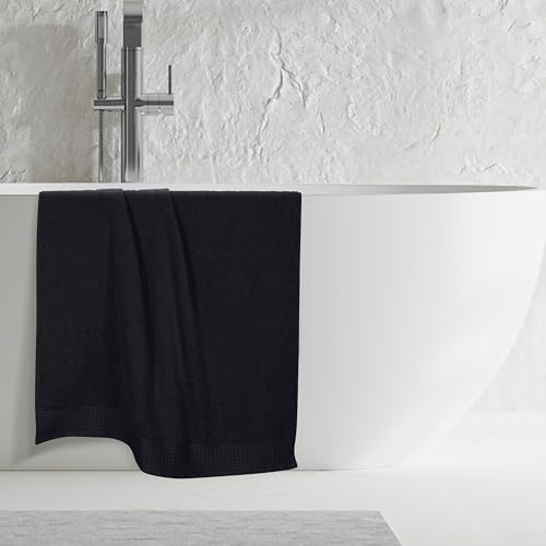 GLAMBURG 100% Cotton Oversized 2 Pack Bath Sheets 35x70, Ultra Soft Highly Absorbant Compact Quickdry & Lightweight Large Bath Sheet Set, Ideal for Gym Travel Camp Pool - Black