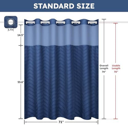 FADOTY Blue No Hook Shower Curtain Set with Snap in Liner, 71'' x 74''