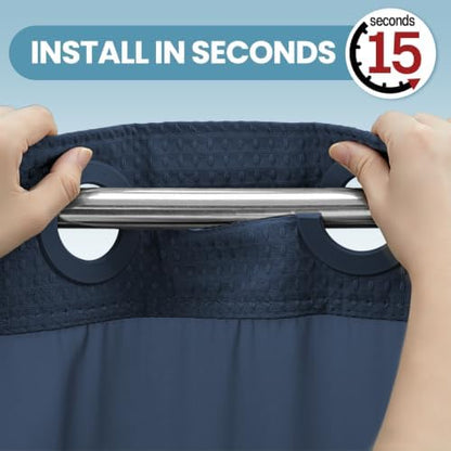 EUTXL Heavyweight No Hook Shower Curtain with Liner, Navy Blue,71x86