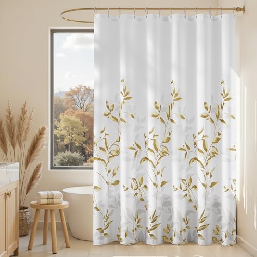 HOMEIDEAS Gold Botanical Shower Curtain 72×84 Inches