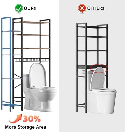 Kalrin 8-Tier Over The Toilet Storage with Side Rack, Over Toilet Storage Rack with Adjustable Shelf & Drain Basket, Freestanding Bathroom Organizer for Balcony, Laundry (Vintage Brown)