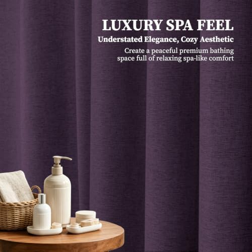 BTTN Purple Linen Textured Waterproof Fabric Shower Curtain Set, 72x72