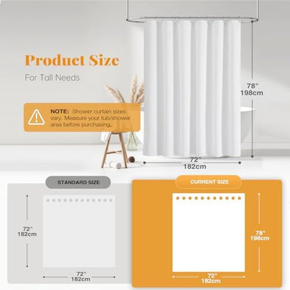 BTTN 72x78 Linen Textured Waterproof Thick Fabric Shower Curtain Set, White