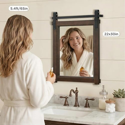 Besdomus Rustic Bathroom Vanity Mirror: 22"x30" Brown Farmhouse Barn Door