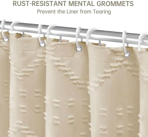 Siiluminisoy Small Stall Boho Shower Curtain Cream/Beige Tassle Woven Fabric Shower Curtain 36 x 72 Half Size Tufted Chevron Striped Textured Modern Farmhouse Minimalist Cloth for Bathroom