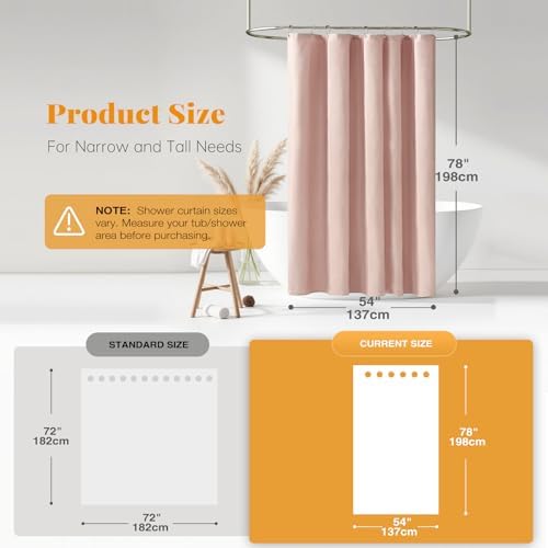 BTTN 54x78 Linen Textured Waterproof Thick Fabric Shower Curtain Set, Blush