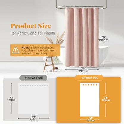 BTTN 54x78 Linen Textured Waterproof Thick Fabric Shower Curtain Set, Blush