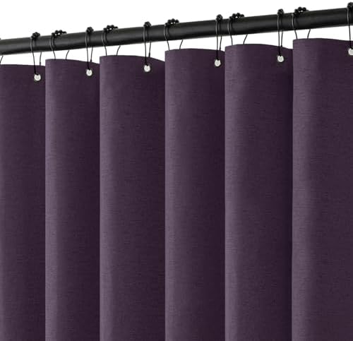 MIULEE Linen Fabric Shower Curtain Purple W72*L72 12 Metal Hooks
