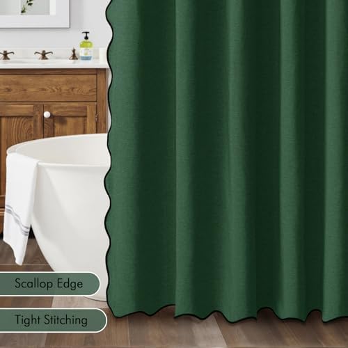 MIULEE 72"x84" Extra Long Scalloped Linen Shower Curtain Dark Green