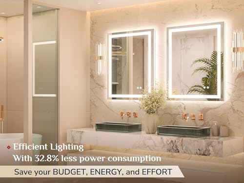 Keonjinn 24x32 Inch LED Bathroom Mirror with Lights, Frontlit & Backlit