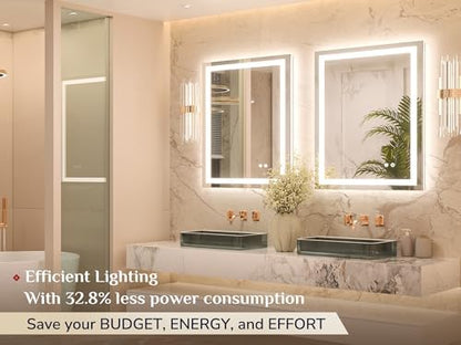 Keonjinn 24x32 Inch LED Bathroom Mirror with Lights, Frontlit & Backlit