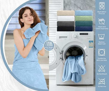Extra Large Bath Towel Set of 4 (35"x70"),Oversized Bath Sheet Super Soft Highly Absorbent Jumbo Bathroom Towel Set Microfibers Quick Dry Shower Towel for Hotel,Bathroom,Guest,Spa,Gym (Blue)