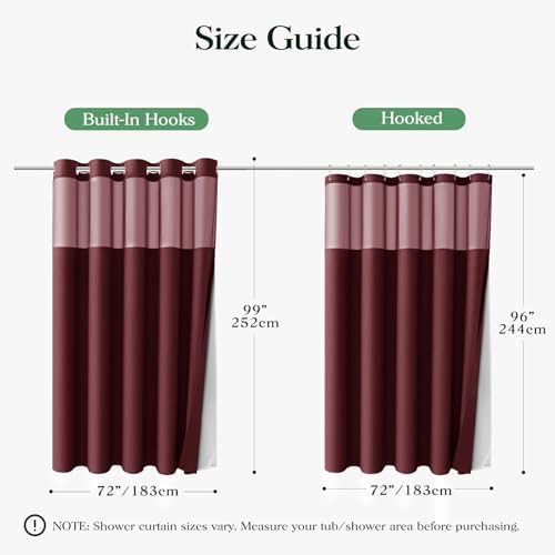 Dynamene Burgundy Hook Free Waffle Shower Curtain & Snap Fabric Liner,72x99