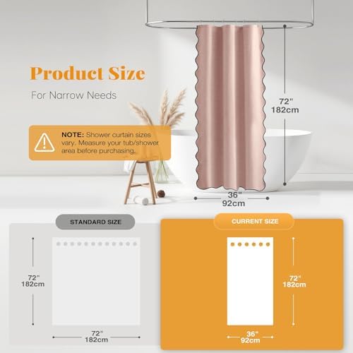 BTTN Stall Boho Scalloped Linen Textured Shower Curtain, 36x72, Blush Pink