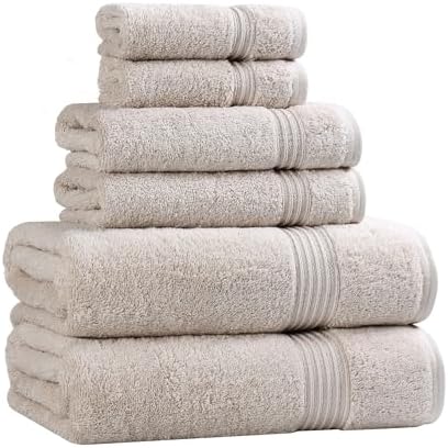 Superior Egyptian Cotton 6-Piece Towel Set, Assorted Towels for Home Bathroom, Master, Guest Bath, Decor Essentials, Includes 2 Bath, 2 Hand, 2 Face Towels/Washcloths, Quick Dry, Absorbent, Stone