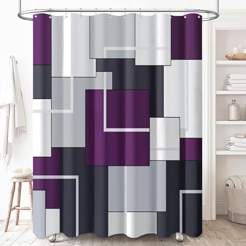BTTN 72 x 96 Long Modern Geometric Waterproof Fabric Shower Curtain, Purple