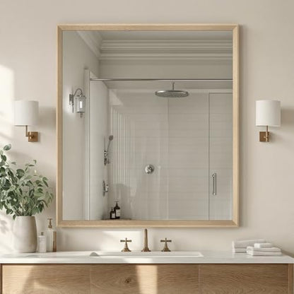 Oak Wood Effect Framed Wall Mirror, 36x40 Rectangle Mirror