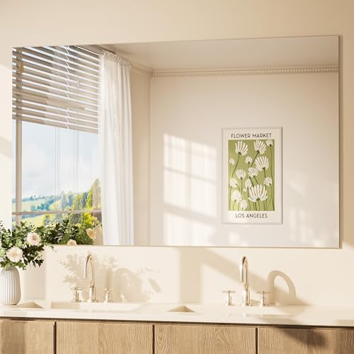 TETOTE Frameless Mirror 60" x 36" Large Tempered Wall Mirror for Bathroom, Bedroom, Entryway, Hallway, Home Gym, Vertically/Horizontally