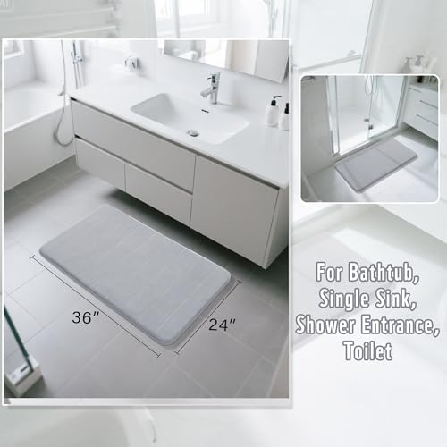 Yimobra Large Bath Mat 36"x24", Super Soft Quick Dry Memory Foam Bathroom Rug, Water Absorbent, Non Slip Backing Machine Washable for Tub Shower, Thick Comfort Support, Silver