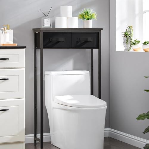 MOHOPE 2-Tier Over The Toilet Storage with 2 Fabric Drawers, Freestanding Above The Toilet Storage Cabinet, Space Saver Metal Over Toilet Bathroom Organizer Shelf for Small Space, Black