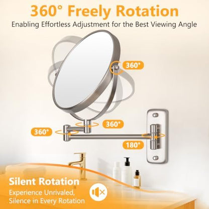 Wall Mounted Makeup Mirror - 1X/10X Magnifying Mirror Double Sided, 8 Inch Extendable Bathroom Mirror, Nickel Finish