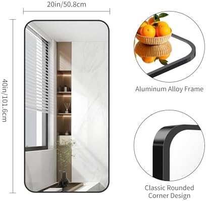 FORBATH Bathroom Mirror 20" x 40", Rectangle Black Bathroom Mirror with Black Aluminum Frame Rounded Corner, Wall Mounted Mirror for Bedroom Entryway Living Room