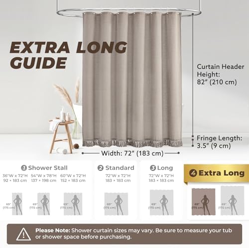 Linen Shower Curtain Boho Taupe Shower Curtain with Tassels 72"W x 84"L