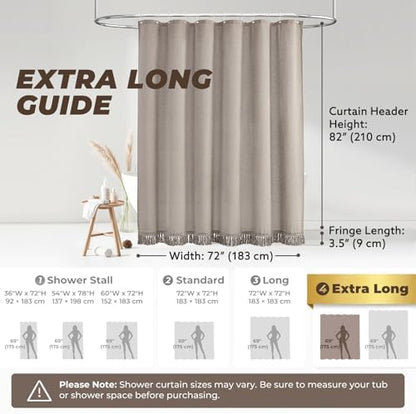 Linen Shower Curtain Boho Taupe Shower Curtain with Tassels 72"W x 84"L