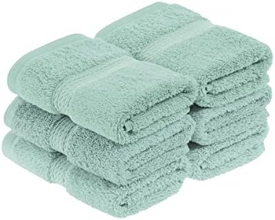 Superior Egyptian Cotton Plush & Absorbent, Face Towel Set of 6, Sea Foam