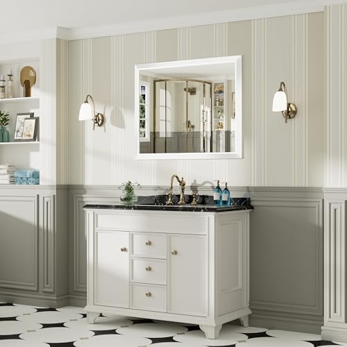 Briivue Bathroom Wall Mirror, White Metal Frame, 40x32 Inch