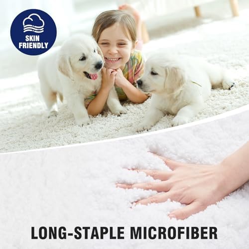 TECHMILLY Super Soft Shaggy Bathroom Rugs, Absorbent Thick Non Slip Microfiber Bath Rugs, Quick Dry Machine Washable Bath Mat for Bathroom Floor, Bathtub and Shower 24"x36" White