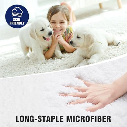 TECHMILLY Super Soft Shaggy Bathroom Rugs, Absorbent Thick Non Slip Microfiber Bath Rugs, Quick Dry Machine Washable Bath Mat for Bathroom Floor, Bathtub and Shower 24"x36" White
