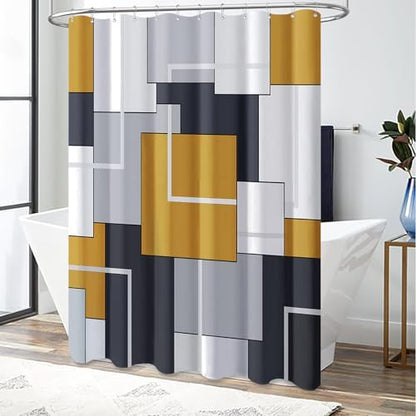BTTN Gold Modern Geometric Waterproof Fabric Shower Curtain Set, 72 x 72