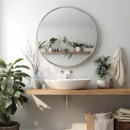 Sunniry Silver Round Mirror 40 inch, Circle Mirror with Brushed Metal Frame