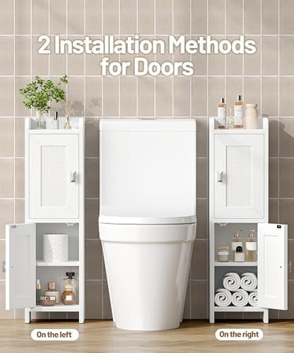 Akxomel Rattan Small Bathroom Cabinet Narrow Toilet Paper Organizer White