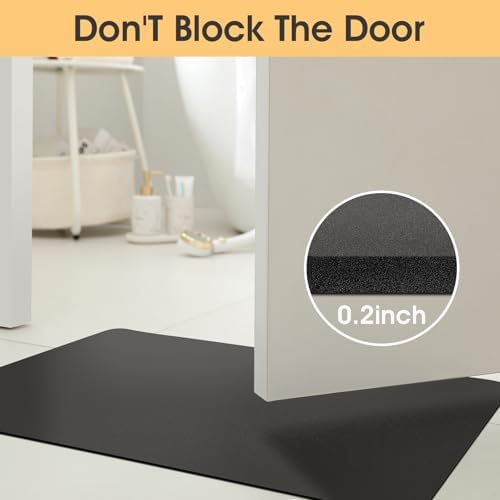 ACCUMTEK Non Slip Bath Mat, Thin Bathroom Rugs Fit Under Door, Quick Dry Bath Mats, Machine Washable Bath Rugs for Bathroom, Bathtub & Kitchen, Bathtub, Charcoal Gray/Solid/32 x20
