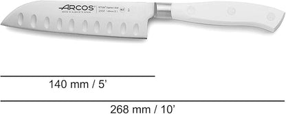 Arcos Santoku Knife Forged Blade Stainless Steel NITRUM 140mm, POM Handle White, Resistant to Extreme Temperatures and Chemicals, Riviera Blanc Series