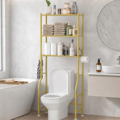 GloTika 3-Tier Over Toilet Storage, Anti-Tilt, 64" H, Gold