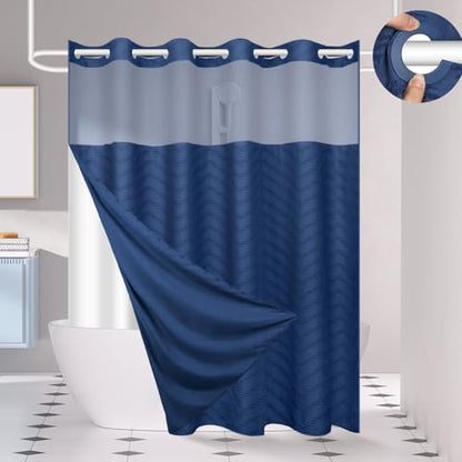 FADOTY Blue No Hook Shower Curtain Set with Snap in Liner, 71'' x 74''