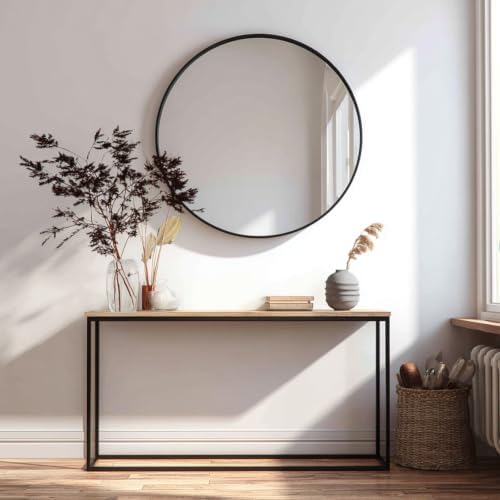 Sunniry Large Round Mirror 38 inch, Black Circle Mirror, Matte Metal Frame