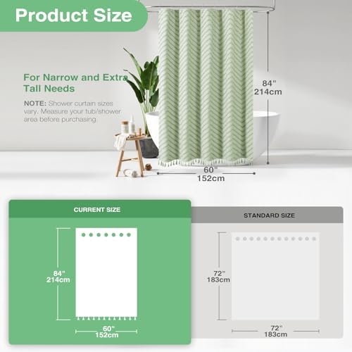 Dynamene Stall Boho Shower Curtain Tufted Chevron 60"x84" Sage Green