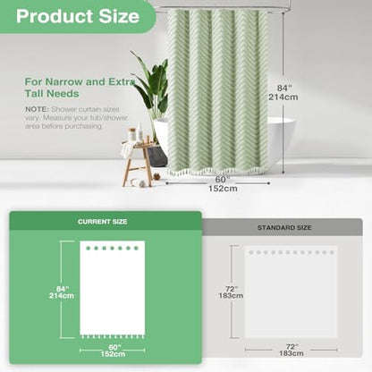 Dynamene Stall Boho Shower Curtain Tufted Chevron 60"x84" Sage Green