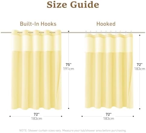 BTTN Yellow Ringless Linen Textured Shower Curtain with Snap in Liner 72x75