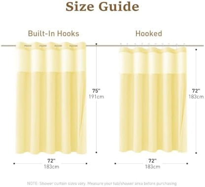 BTTN Yellow Ringless Linen Textured Shower Curtain with Snap in Liner 72x75