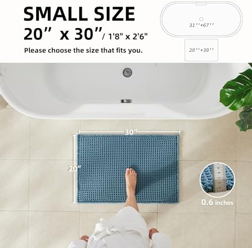 TYUU Waffle Bath Mat, Boho Bathroom Rugs Non Slip, 30x20 Denim Blue