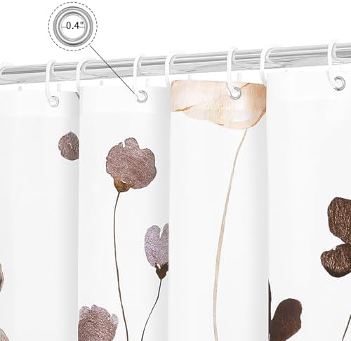 Gibelle Brown Beige Watercolor Floral Fabric Shower Curtain, 72x84
