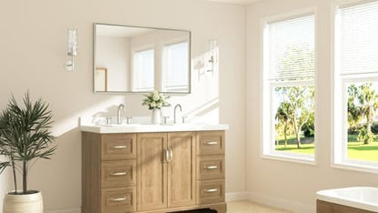 TETOTE Brushed Nickel Bathroom Mirror 48" x 30" Beveled Frame Rectangle Bathroom Vanity Wall Mirror for Over Sink, Tempered Glass, Stronger Frame, Modern Farmhouse Bedroom, Entryway, Living Room