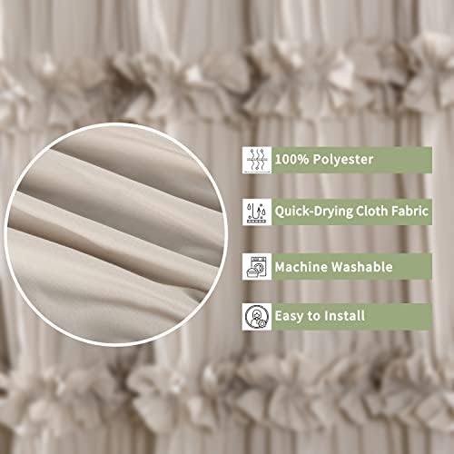 Homechoice Decor Camel Ruffle Shower Curtain, Vintage Handcrafted Bow Tie Bath Curtain for Master Bathroom, Ruched Microfiber Bathroom Curtain with 12 Buttonholes, 72" W x 84" H (LQ-10)