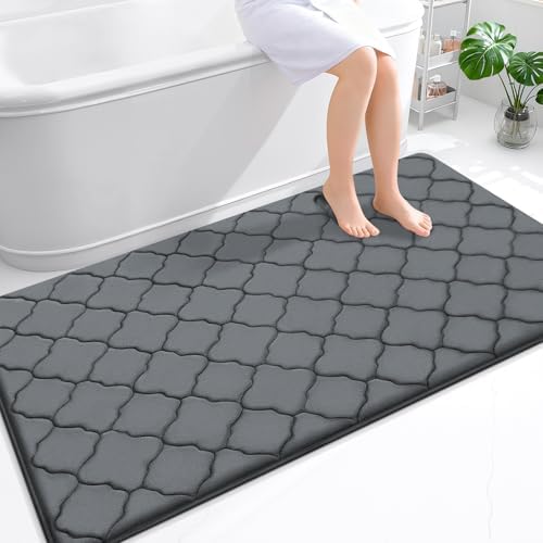 OLANLY Memory Foam Bath Mat Rug 59x34, Ultra Soft Bathroom Rugs, Dark Grey