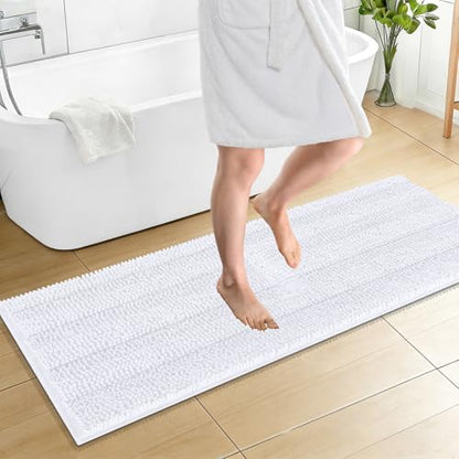 OLANLY Thick Bathroom Runner Rugs 59x20, Chenille Long Bath Rugs, White
